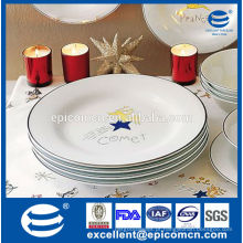 2015 produtos quentes borda de prata com placas de porcelana de decoração de cometas para o Natal